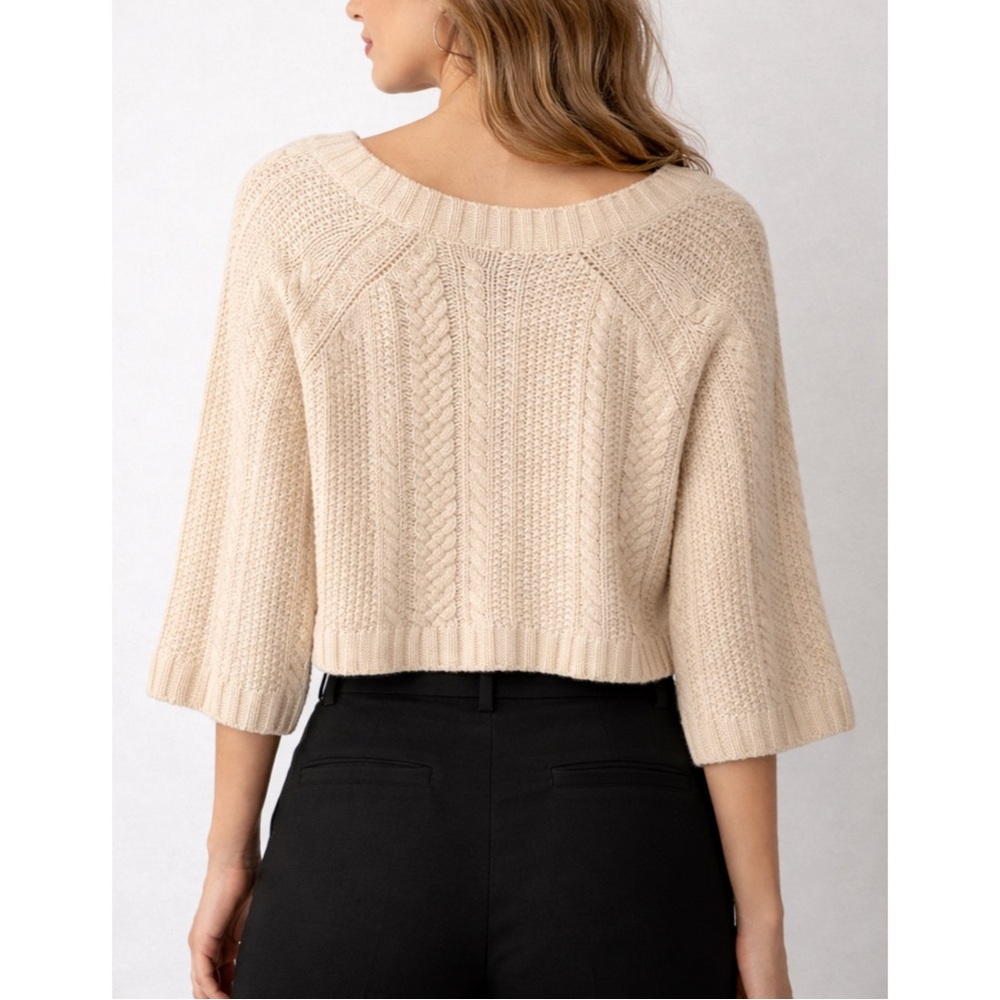 THEORY | 100% Cashmere Aran Cable Knit Cardigan Sweater in Cream, Size Large - Picture 3 of 8